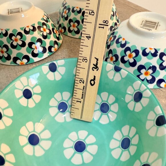 Retro Style Kitchen Bowls Set of 4 Flower Power All Purpose Blue Aqua Soup Salad - Picture 10 of 16